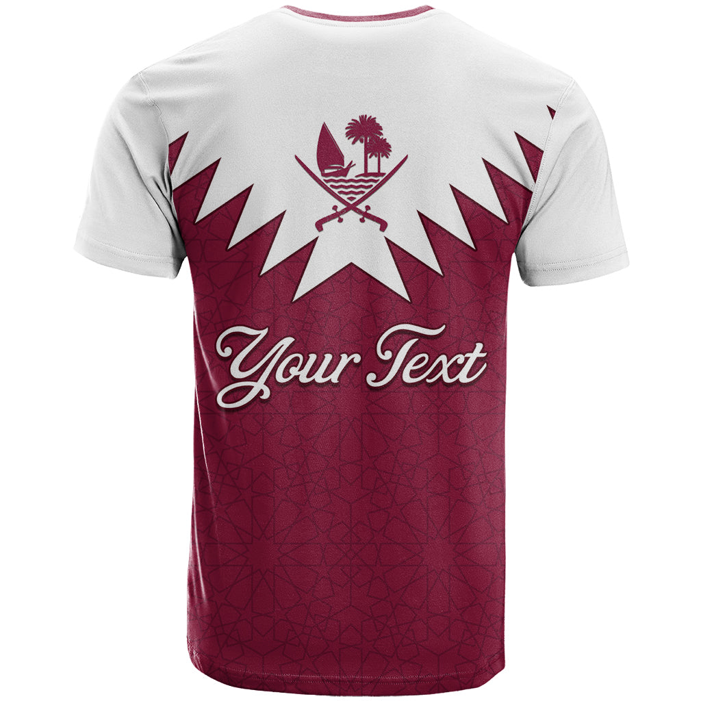 Personalised Qatar National Day T Shirt Dawlat Qatar Map Islamic Pattern - Wonder Print Shop