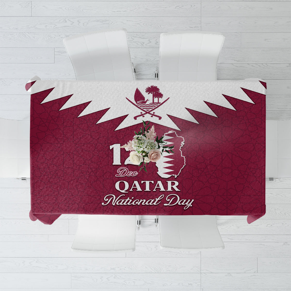 Qatar National Day Tablecloth Dawlat Qatar Map Islamic Pattern - Wonder Print Shop