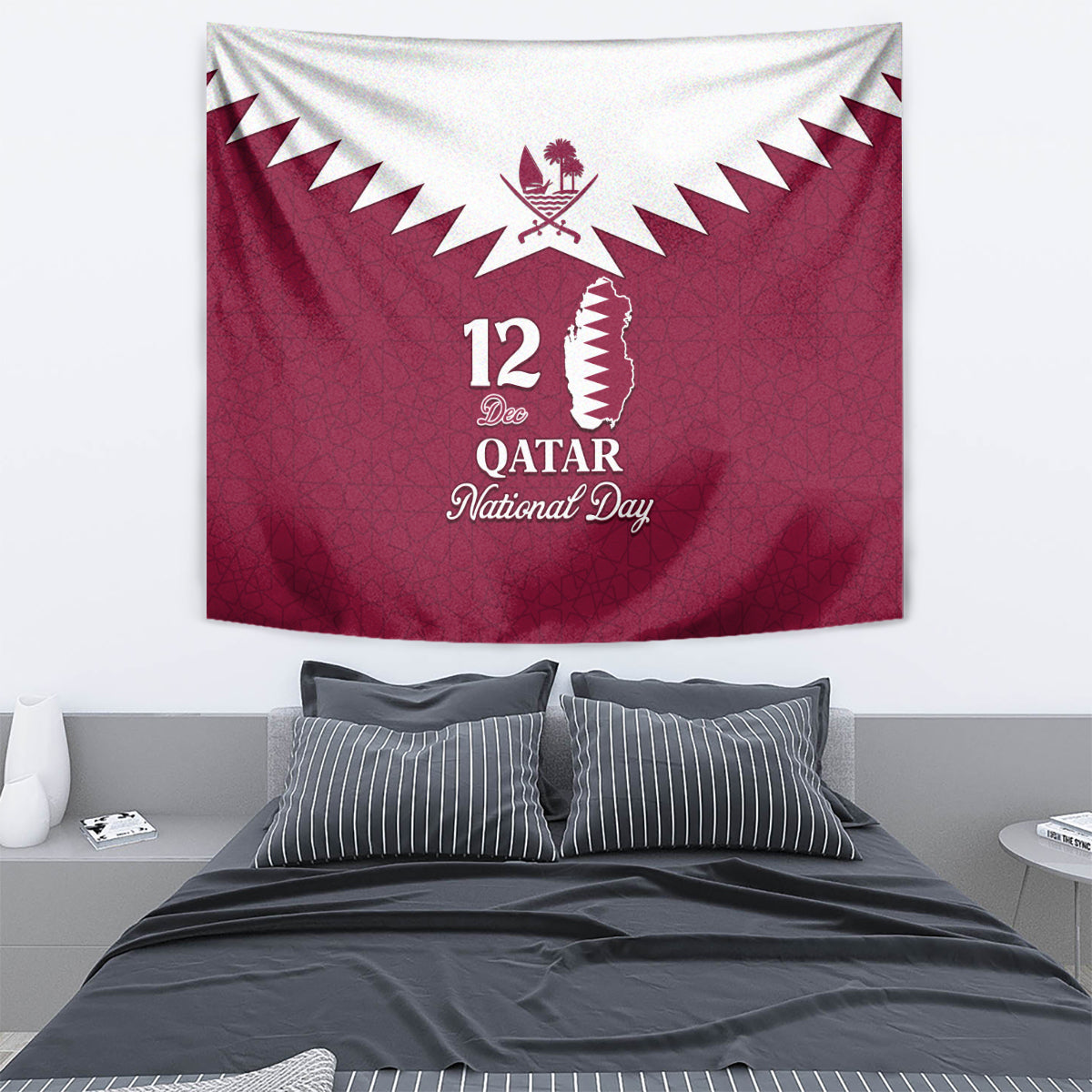 Qatar National Day Tapestry Dawlat Qatar Map Islamic Pattern - Wonder Print Shop