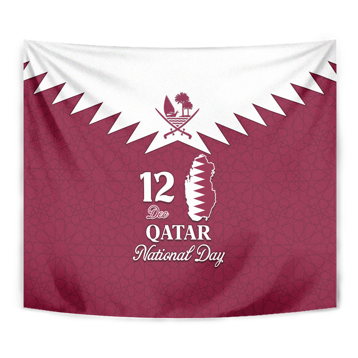 Qatar National Day Tapestry Dawlat Qatar Map Islamic Pattern - Wonder Print Shop