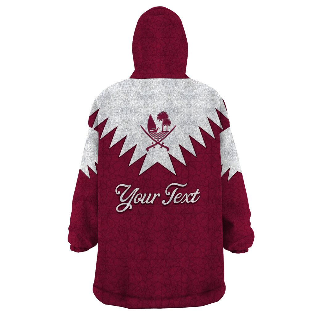 Personalised Qatar National Day Wearable Blanket Hoodie Dawlat Qatar Map Islamic Pattern - Wonder Print Shop