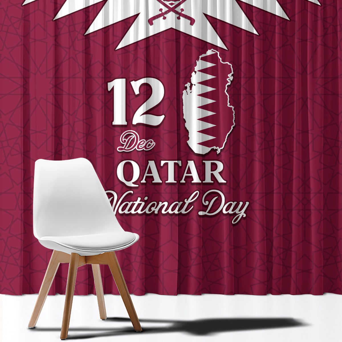 Qatar National Day Window Curtain Dawlat Qatar Map Islamic Pattern - Wonder Print Shop