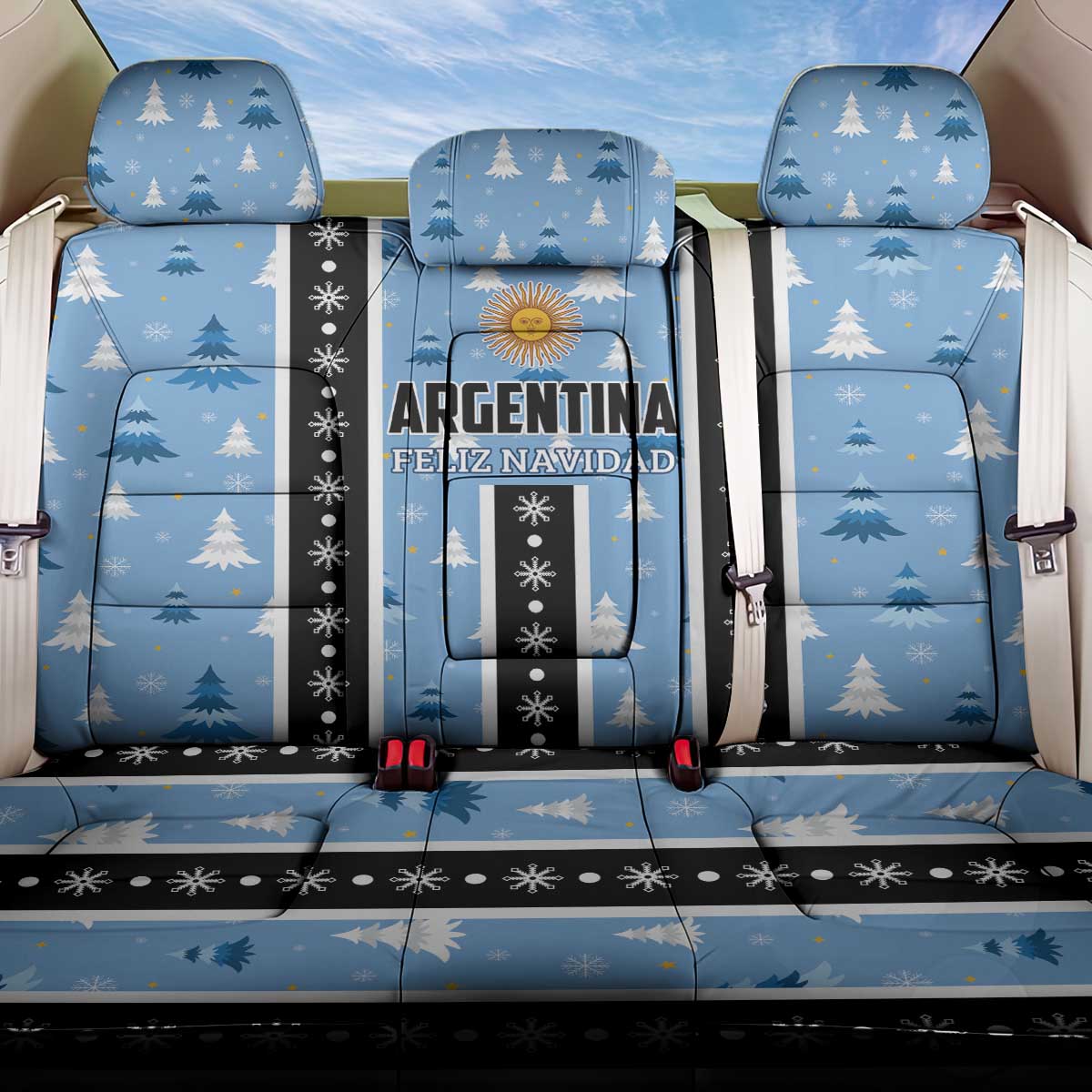 Argentina Christmas Back Car Seat Cover Feliz Navidad Sol de Mayo - Wonder Print Shop