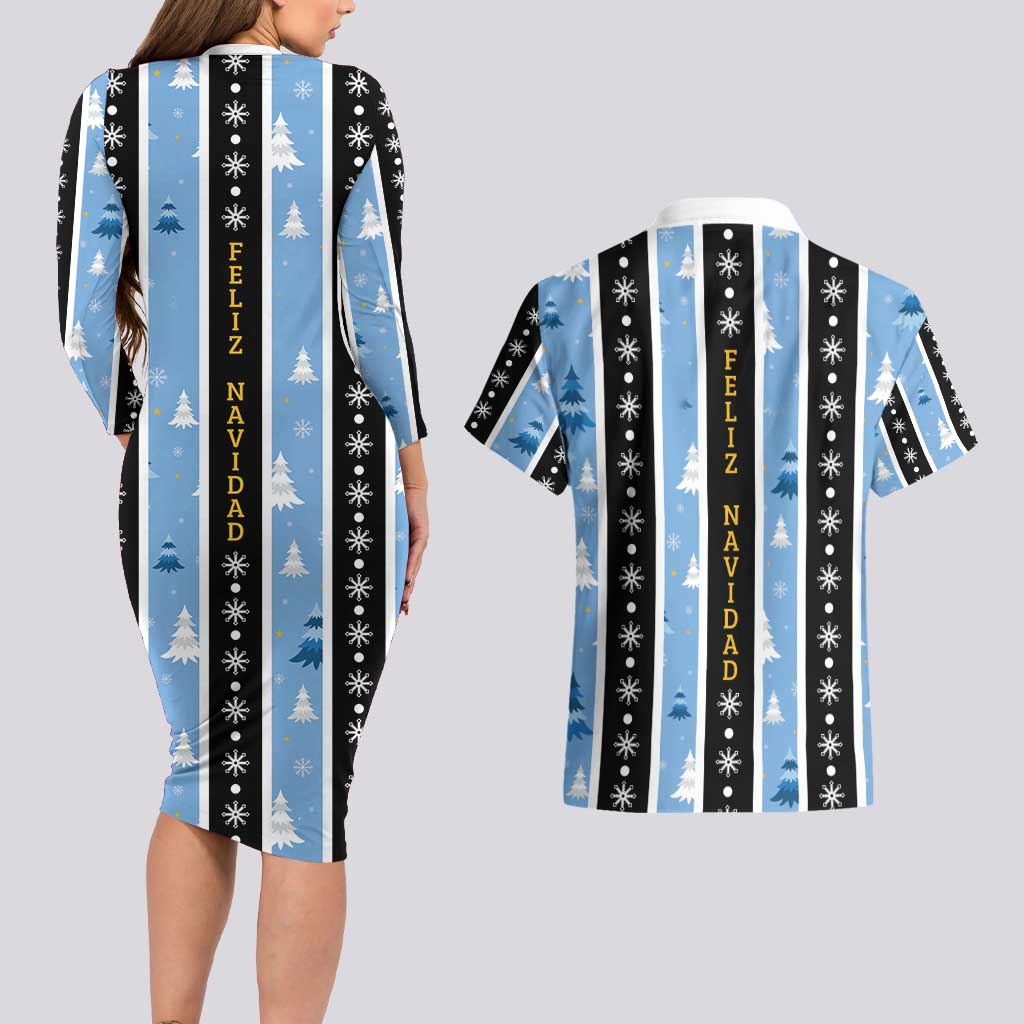Argentina Christmas Couples Matching Long Sleeve Bodycon Dress and Hawaiian Shirt Feliz Navidad Sol de Mayo - Wonder Print Shop