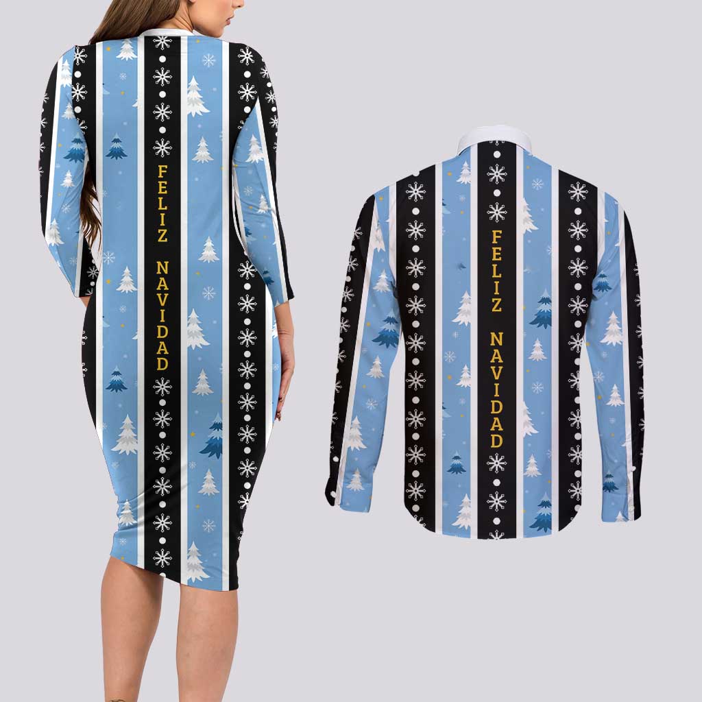 Argentina Christmas Couples Matching Long Sleeve Bodycon Dress and Long Sleeve Button Shirt Feliz Navidad Sol de Mayo - Wonder Print Shop