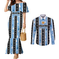 Argentina Christmas Couples Matching Mermaid Dress and Long Sleeve Button Shirt Feliz Navidad Sol de Mayo