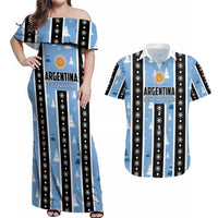 Argentina Christmas Couples Matching Off Shoulder Maxi Dress and Hawaiian Shirt Feliz Navidad Sol de Mayo - Wonder Print Shop