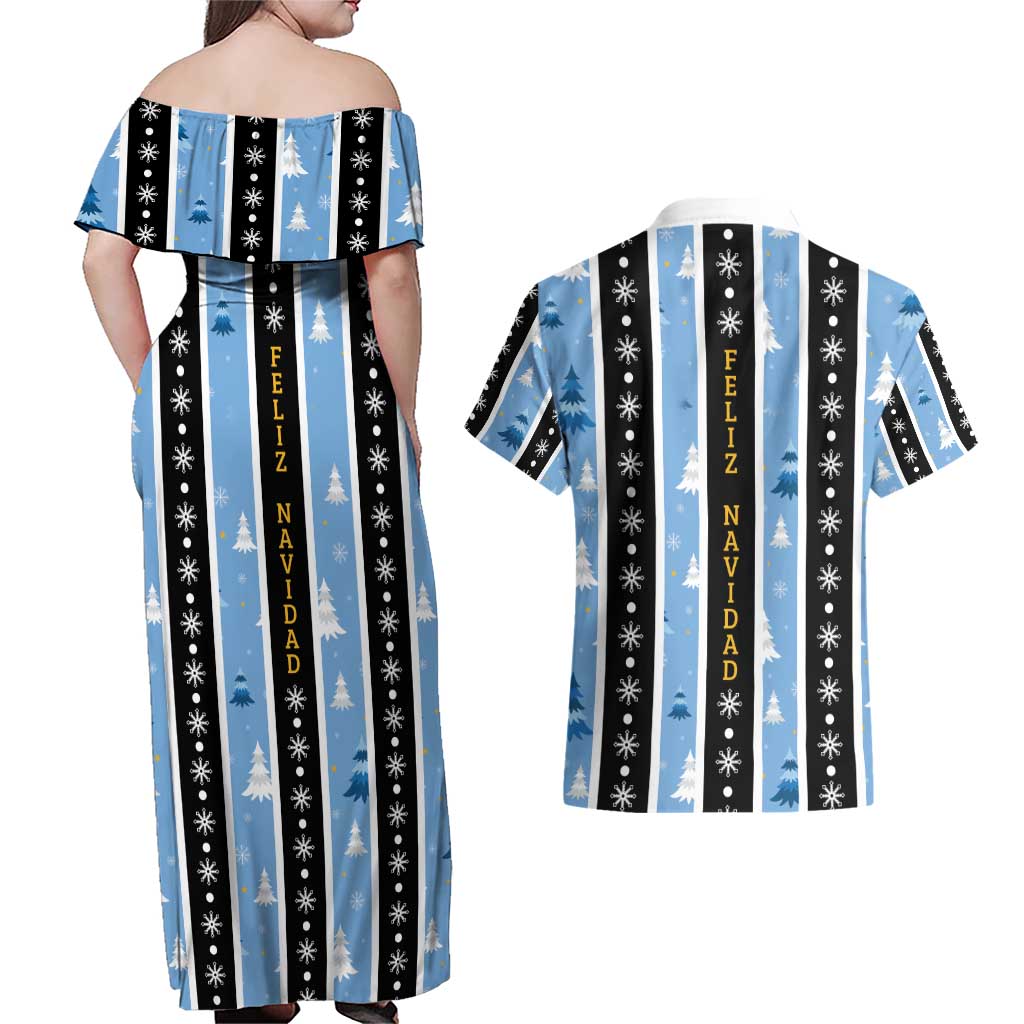 Argentina Christmas Couples Matching Off Shoulder Maxi Dress and Hawaiian Shirt Feliz Navidad Sol de Mayo - Wonder Print Shop