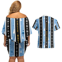 Argentina Christmas Couples Matching Off Shoulder Short Dress and Hawaiian Shirt Feliz Navidad Sol de Mayo - Wonder Print Shop