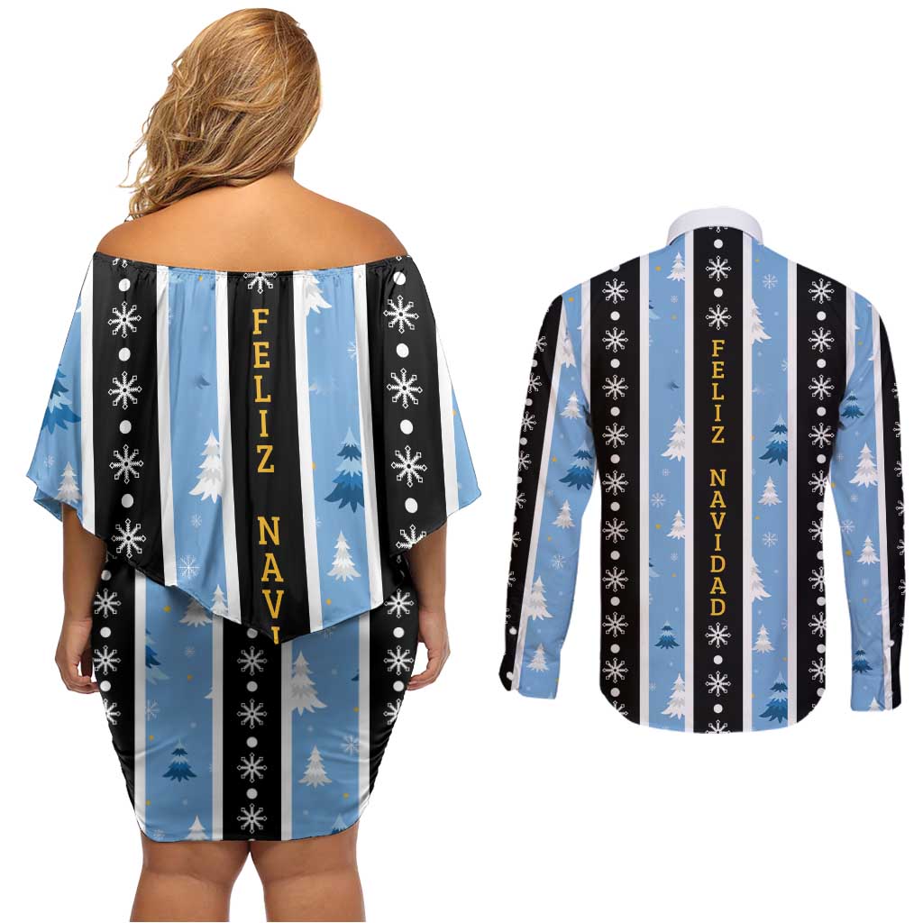 Argentina Christmas Couples Matching Off Shoulder Short Dress and Long Sleeve Button Shirt Feliz Navidad Sol de Mayo - Wonder Print Shop