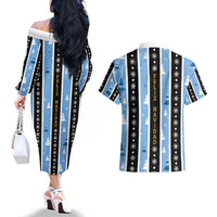 Argentina Christmas Couples Matching Off The Shoulder Long Sleeve Dress and Hawaiian Shirt Feliz Navidad Sol de Mayo - Wonder Print Shop