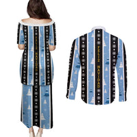 Argentina Christmas Couples Matching Puletasi and Long Sleeve Button Shirt Feliz Navidad Sol de Mayo - Wonder Print Shop