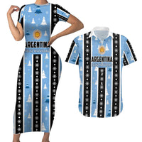 Argentina Christmas Couples Matching Short Sleeve Bodycon Dress and Hawaiian Shirt Feliz Navidad Sol de Mayo - Wonder Print Shop