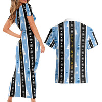 Argentina Christmas Couples Matching Short Sleeve Bodycon Dress and Hawaiian Shirt Feliz Navidad Sol de Mayo - Wonder Print Shop