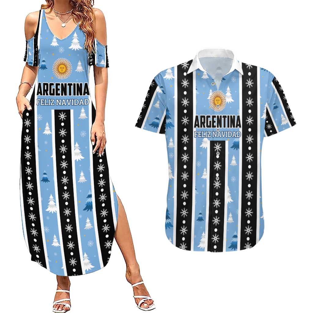 Argentina Christmas Couples Matching Summer Maxi Dress and Hawaiian Shirt Feliz Navidad Sol de Mayo - Wonder Print Shop