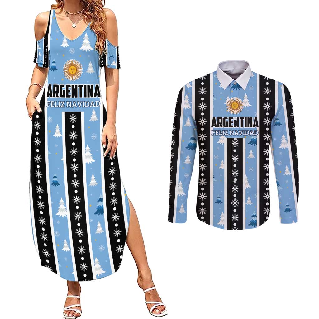 Argentina Christmas Couples Matching Summer Maxi Dress and Long Sleeve Button Shirt Feliz Navidad Sol de Mayo - Wonder Print Shop