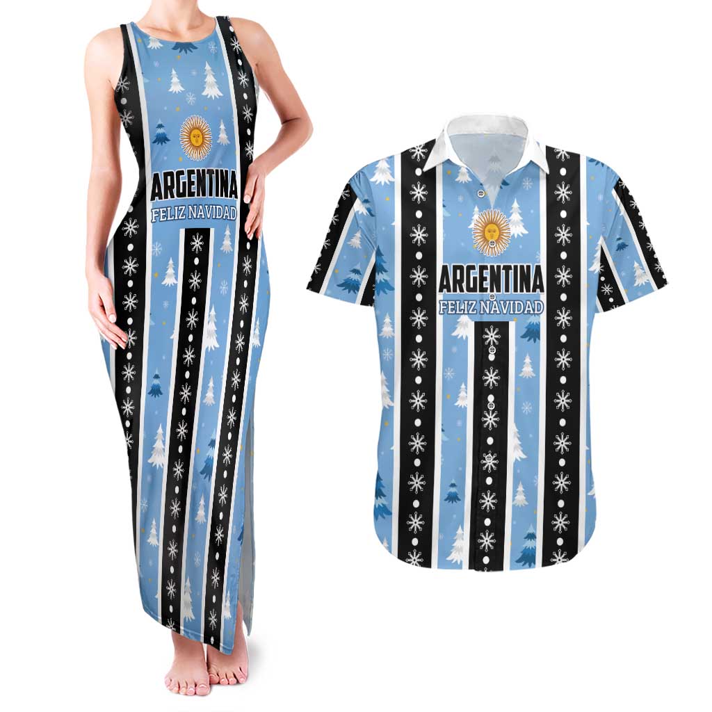 Argentina Christmas Couples Matching Tank Maxi Dress and Hawaiian Shirt Feliz Navidad Sol de Mayo - Wonder Print Shop