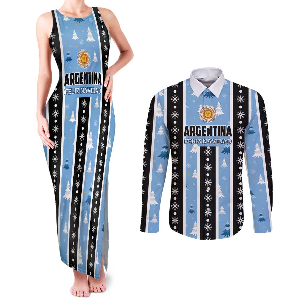 Argentina Christmas Couples Matching Tank Maxi Dress and Long Sleeve Button Shirt Feliz Navidad Sol de Mayo - Wonder Print Shop
