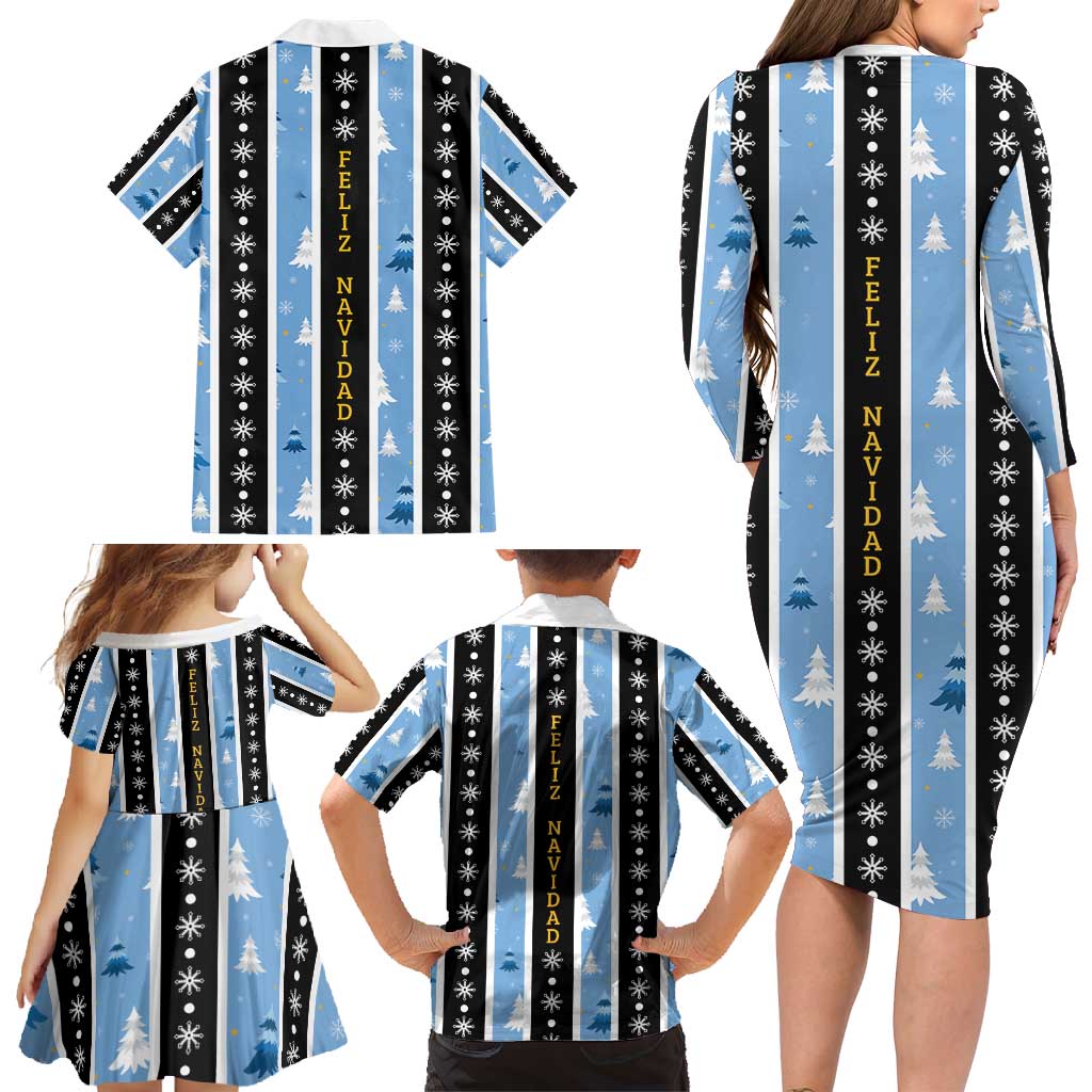 Argentina Christmas Family Matching Long Sleeve Bodycon Dress and Hawaiian Shirt Feliz Navidad Sol de Mayo - Wonder Print Shop