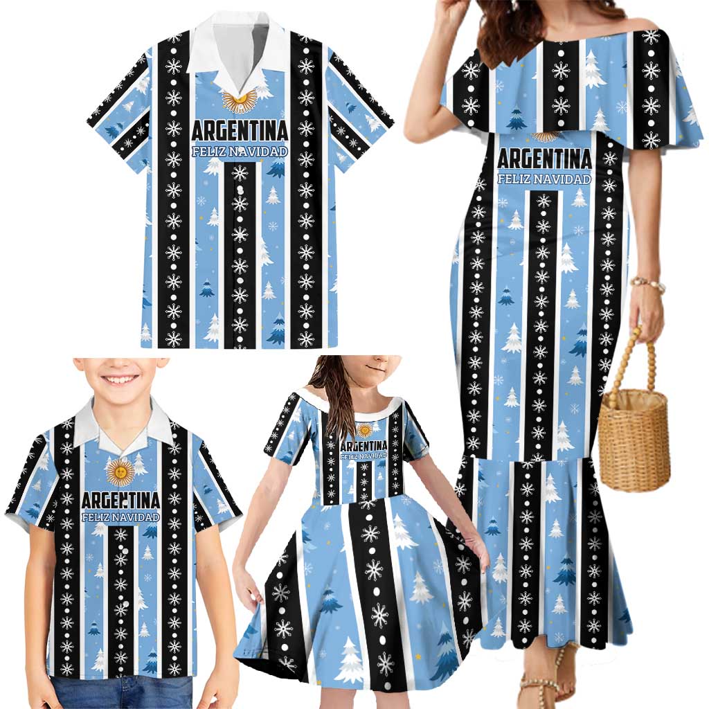 Argentina Christmas Family Matching Mermaid Dress and Hawaiian Shirt Feliz Navidad Sol de Mayo - Wonder Print Shop