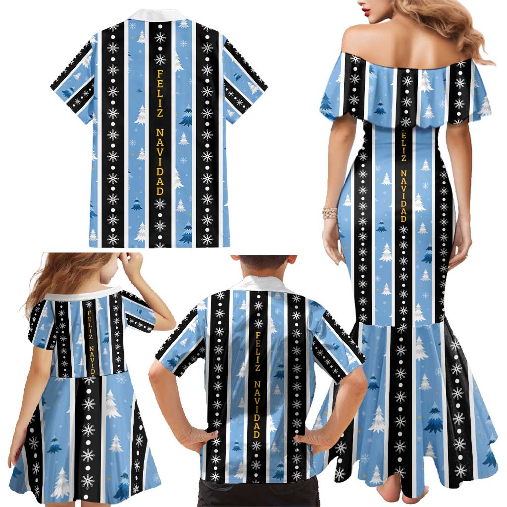 Argentina Christmas Family Matching Mermaid Dress and Hawaiian Shirt Feliz Navidad Sol de Mayo - Wonder Print Shop