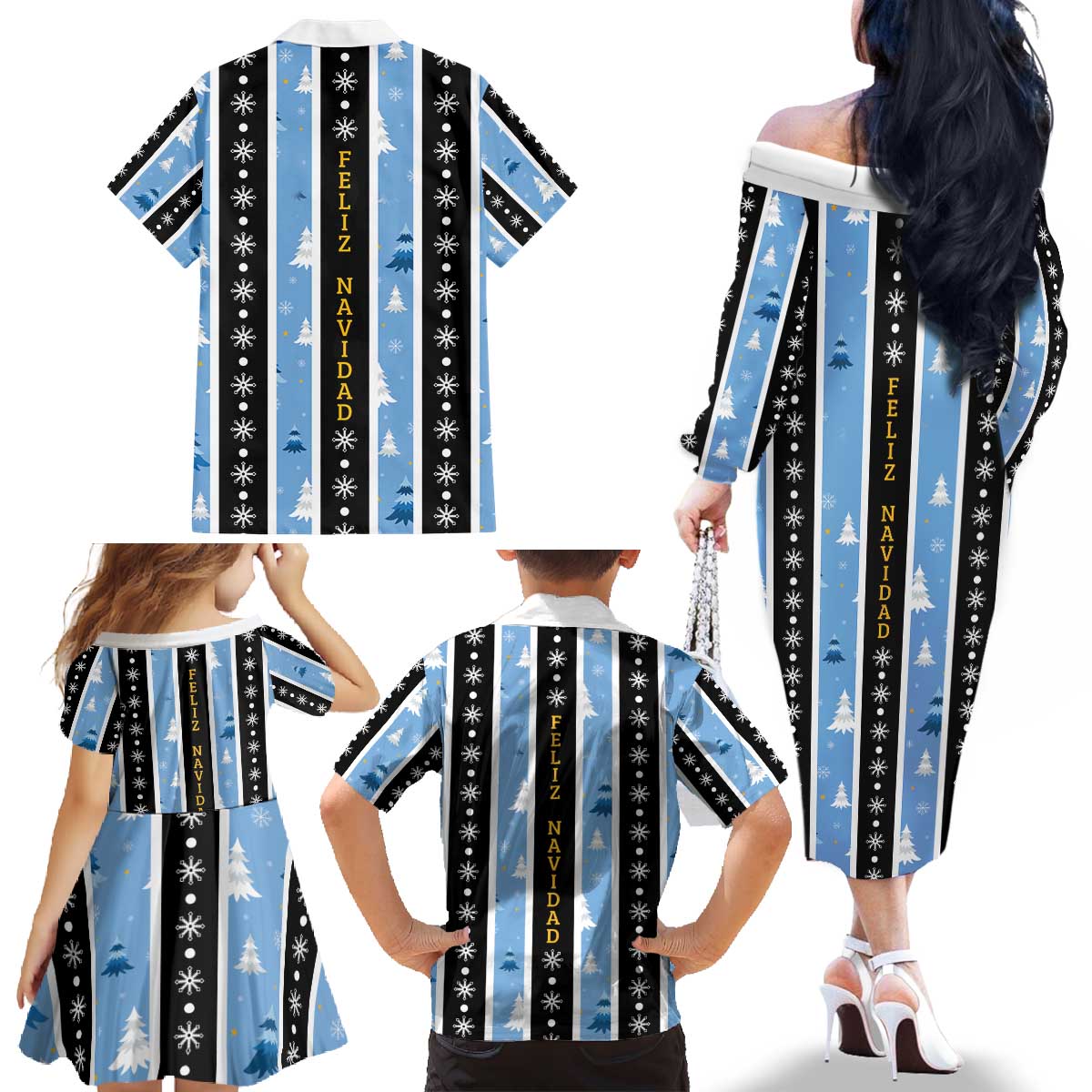 Argentina Christmas Family Matching Off The Shoulder Long Sleeve Dress and Hawaiian Shirt Feliz Navidad Sol de Mayo - Wonder Print Shop