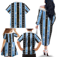 Argentina Christmas Family Matching Off The Shoulder Long Sleeve Dress and Hawaiian Shirt Feliz Navidad Sol de Mayo - Wonder Print Shop