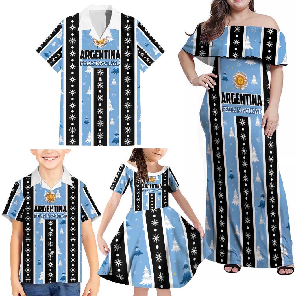 Argentina Christmas Family Matching Off Shoulder Maxi Dress and Hawaiian Shirt Feliz Navidad Sol de Mayo - Wonder Print Shop