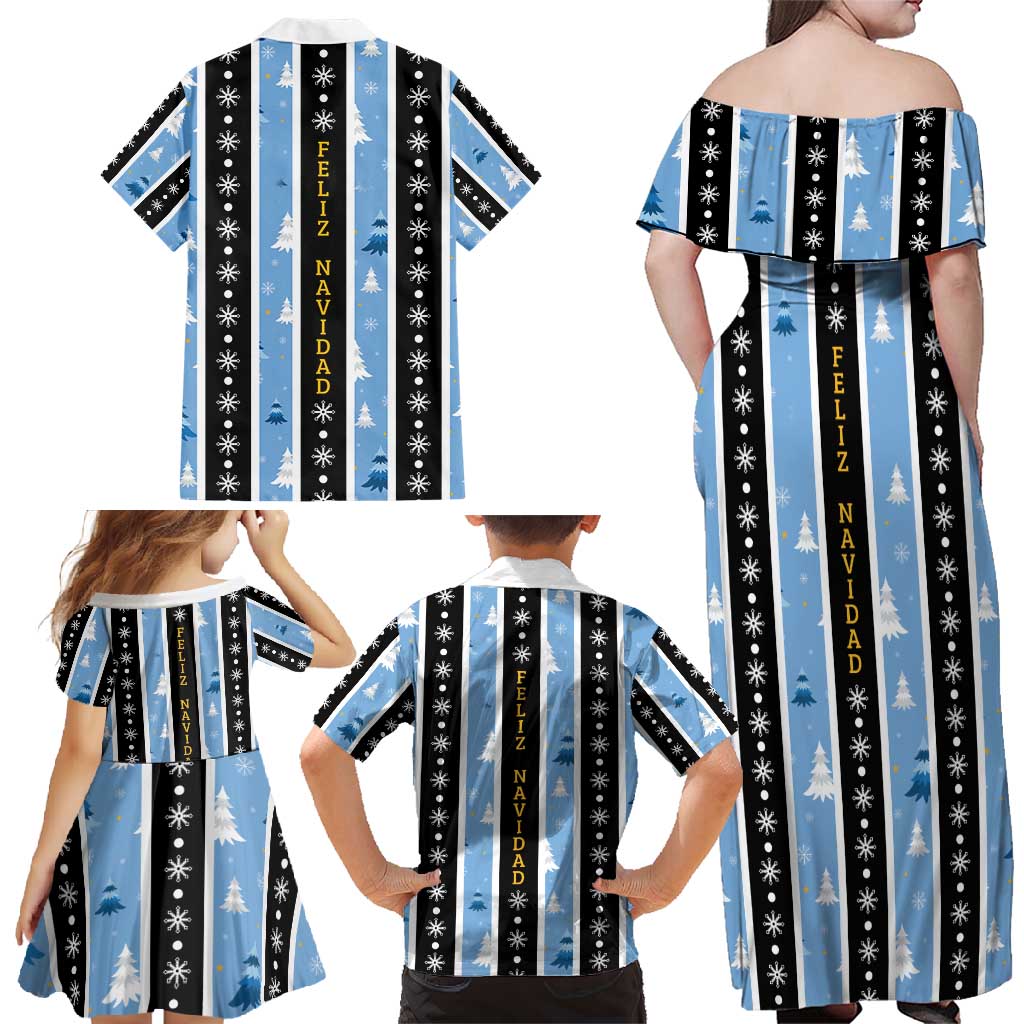 Argentina Christmas Family Matching Off Shoulder Maxi Dress and Hawaiian Shirt Feliz Navidad Sol de Mayo - Wonder Print Shop