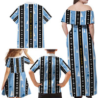 Argentina Christmas Family Matching Off Shoulder Maxi Dress and Hawaiian Shirt Feliz Navidad Sol de Mayo - Wonder Print Shop