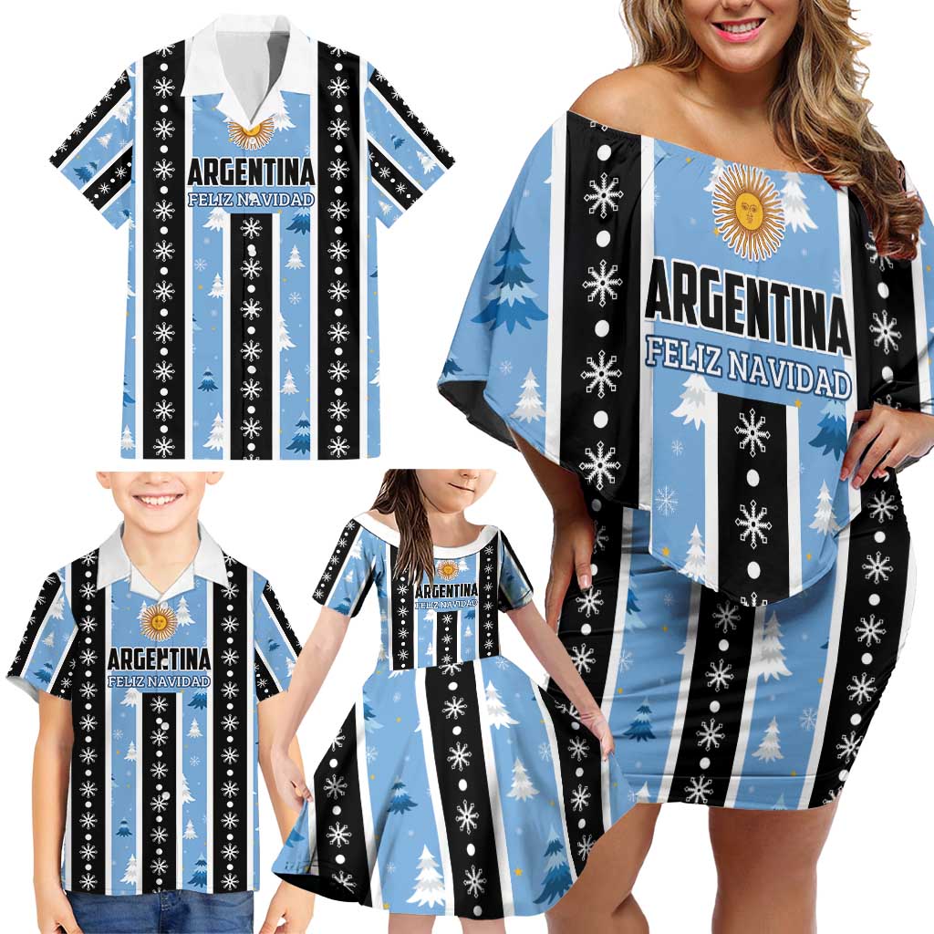 Argentina Christmas Family Matching Off Shoulder Short Dress and Hawaiian Shirt Feliz Navidad Sol de Mayo - Wonder Print Shop
