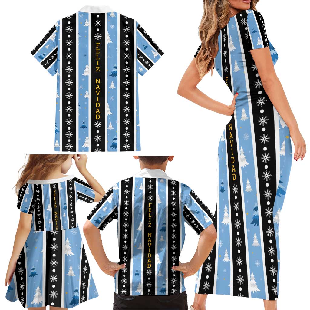 Argentina Christmas Family Matching Short Sleeve Bodycon Dress and Hawaiian Shirt Feliz Navidad Sol de Mayo - Wonder Print Shop