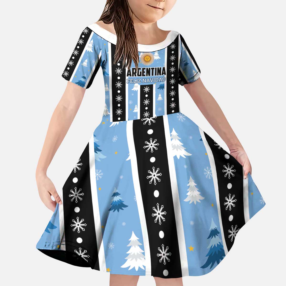 Argentina Christmas Kid Short Sleeve Dress Feliz Navidad Sol de Mayo - Wonder Print Shop