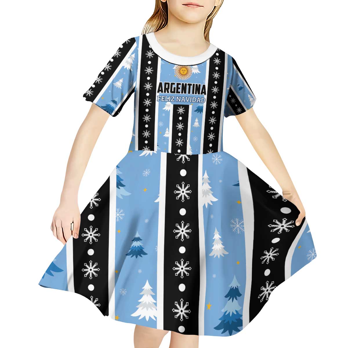 Argentina Christmas Kid Short Sleeve Dress Feliz Navidad Sol de Mayo - Wonder Print Shop