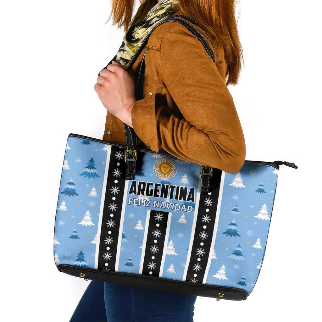 Argentina Christmas Leather Tote Bag Feliz Navidad Sol de Mayo - Wonder Print Shop