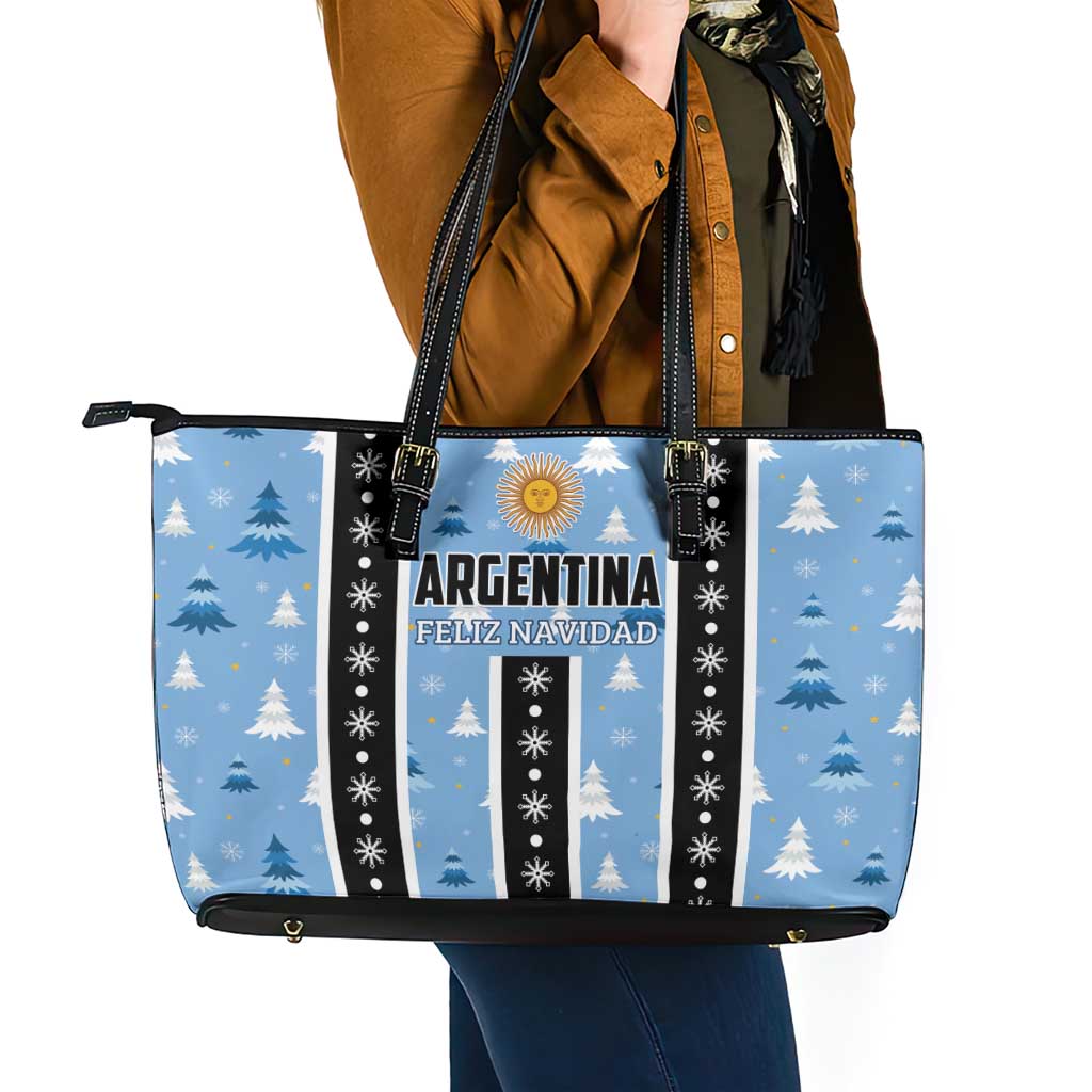 Argentina Christmas Leather Tote Bag Feliz Navidad Sol de Mayo - Wonder Print Shop