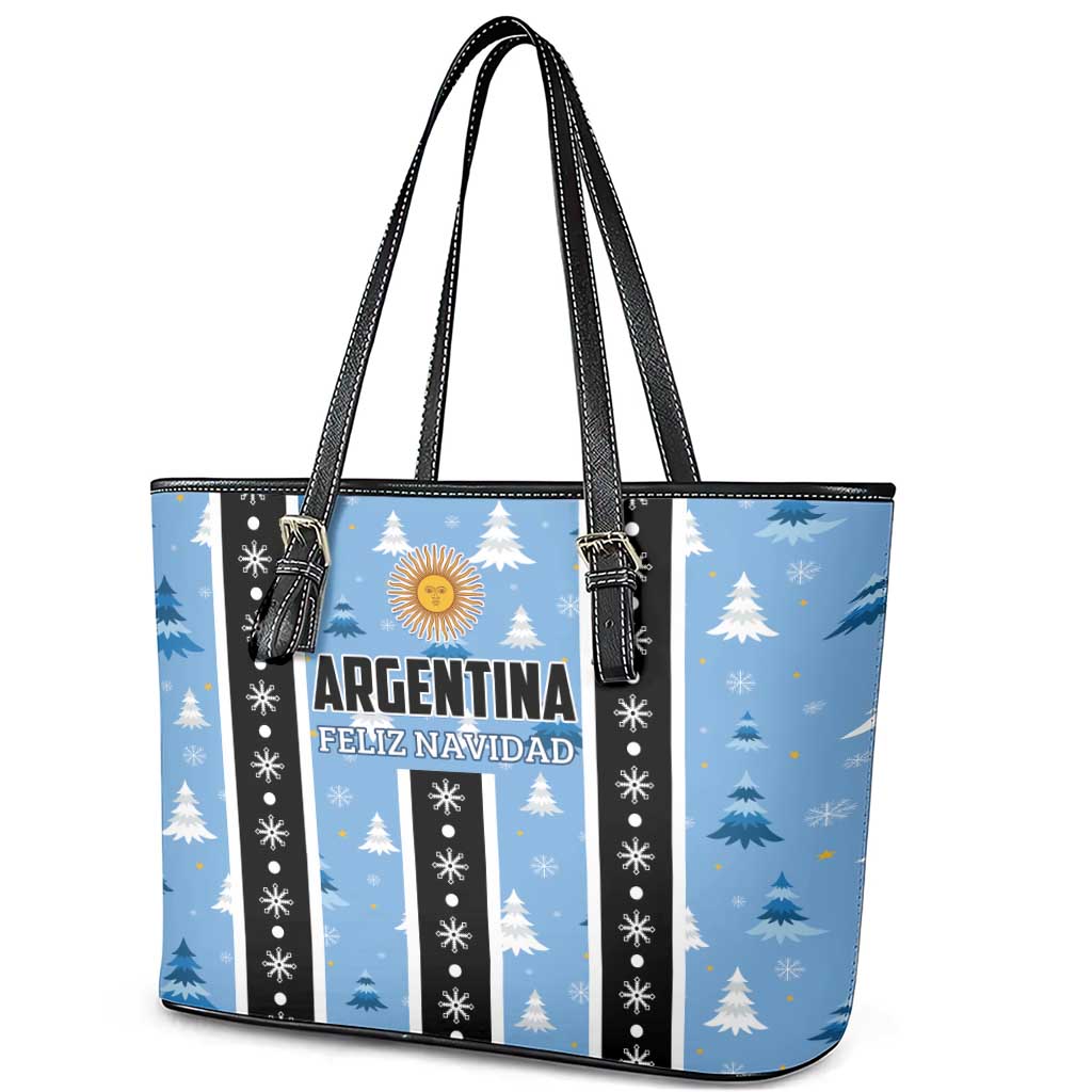 Argentina Christmas Leather Tote Bag Feliz Navidad Sol de Mayo - Wonder Print Shop
