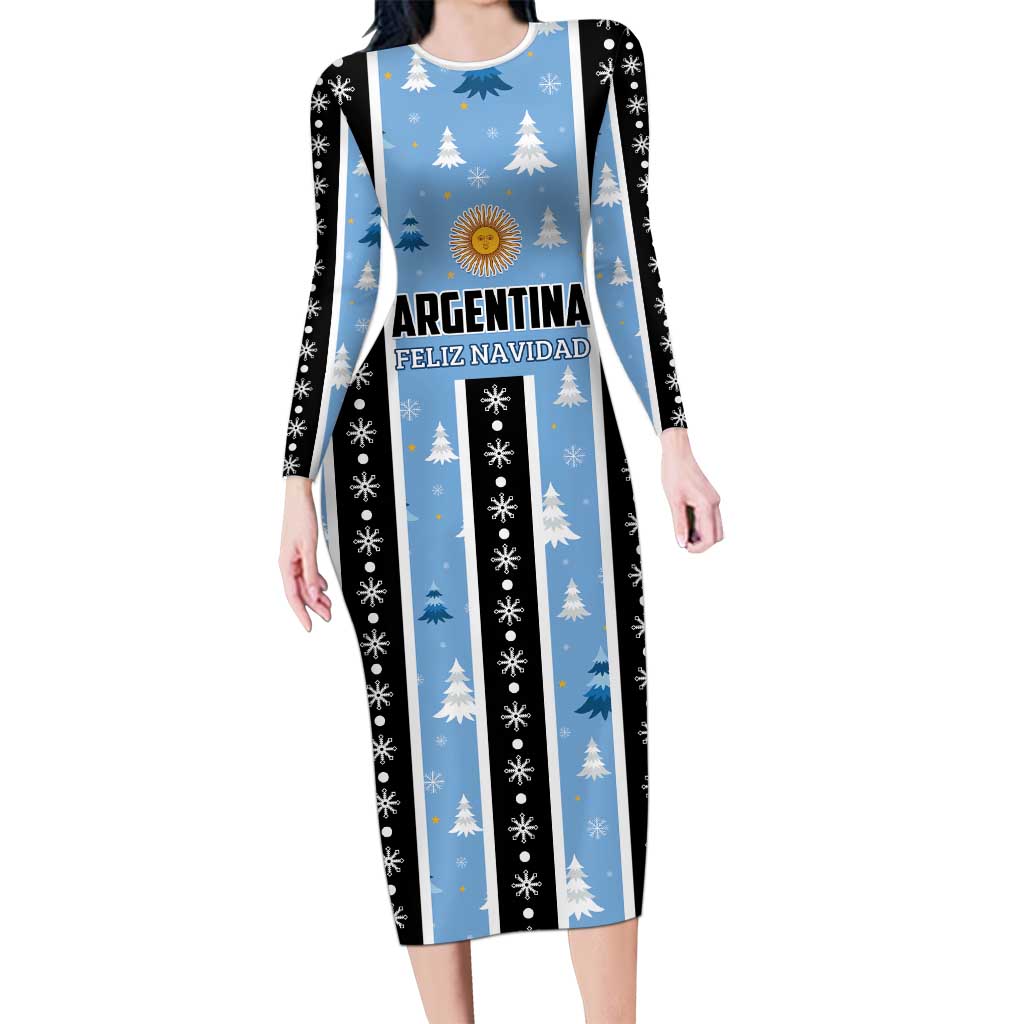 Argentina Christmas Long Sleeve Bodycon Dress Feliz Navidad Sol de Mayo - Wonder Print Shop