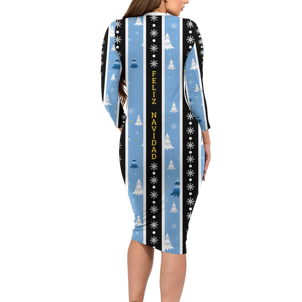 Argentina Christmas Long Sleeve Bodycon Dress Feliz Navidad Sol de Mayo - Wonder Print Shop