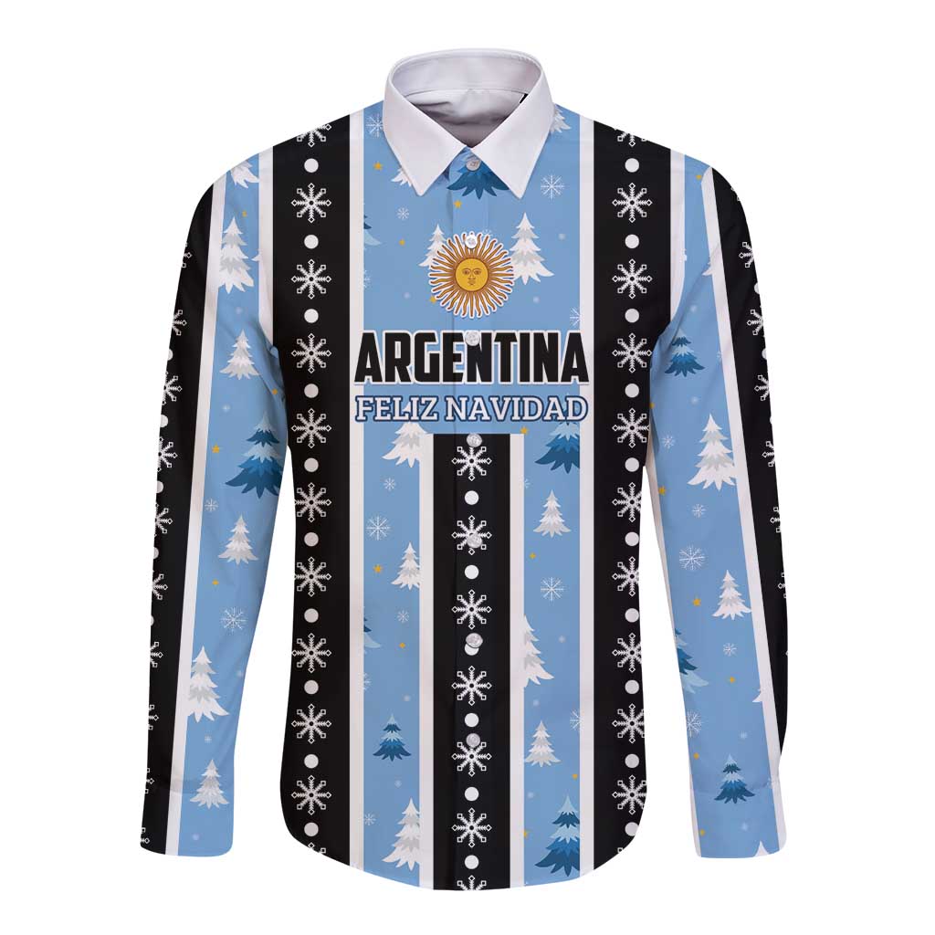 Argentina Christmas Long Sleeve Button Shirt Feliz Navidad Sol de Mayo - Wonder Print Shop