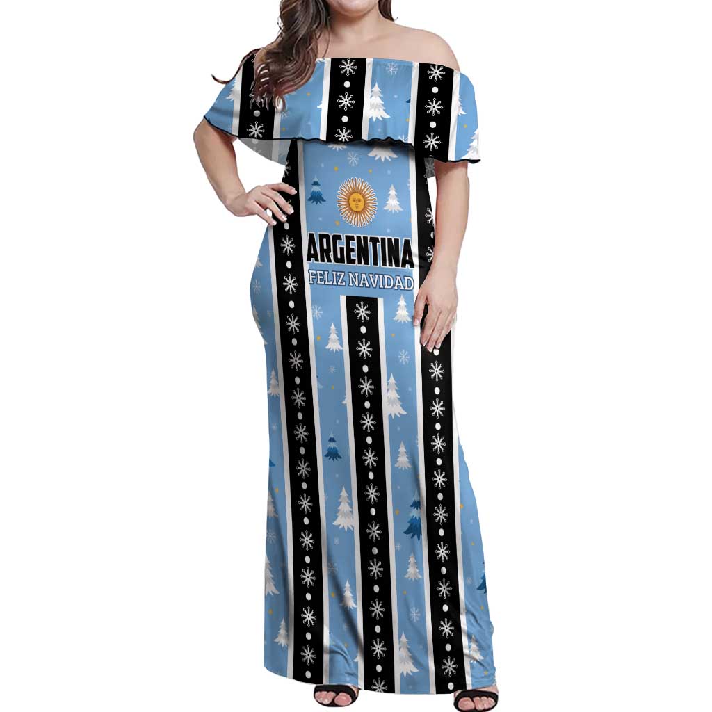 Argentina Christmas Off Shoulder Maxi Dress Feliz Navidad Sol de Mayo - Wonder Print Shop