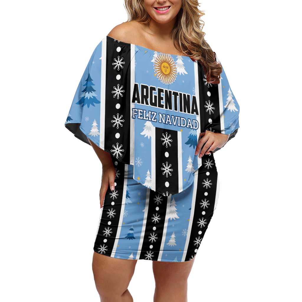 Argentina Christmas Off Shoulder Short Dress Feliz Navidad Sol de Mayo - Wonder Print Shop