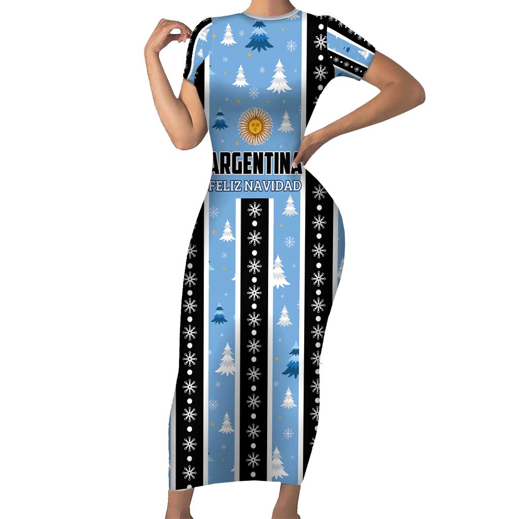 Argentina Christmas Short Sleeve Bodycon Dress Feliz Navidad Sol de Mayo - Wonder Print Shop