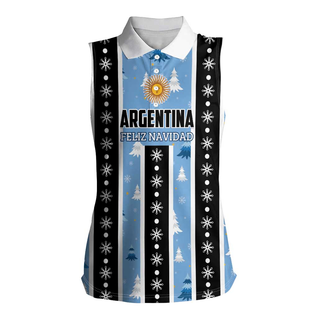 Argentina Christmas Women Sleeveless Polo Shirt Feliz Navidad Sol de Mayo - Wonder Print Shop