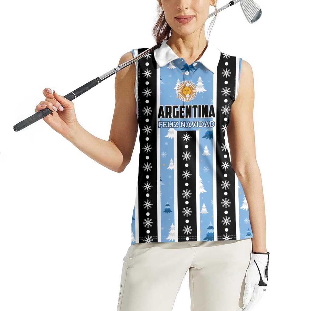 Argentina Christmas Women Sleeveless Polo Shirt Feliz Navidad Sol de Mayo - Wonder Print Shop