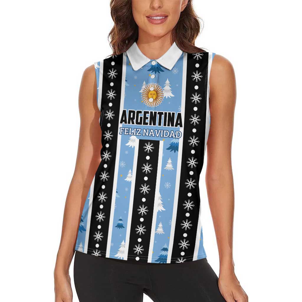 Argentina Christmas Women Sleeveless Polo Shirt Feliz Navidad Sol de Mayo - Wonder Print Shop