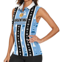 Argentina Christmas Women Sleeveless Polo Shirt Feliz Navidad Sol de Mayo - Wonder Print Shop
