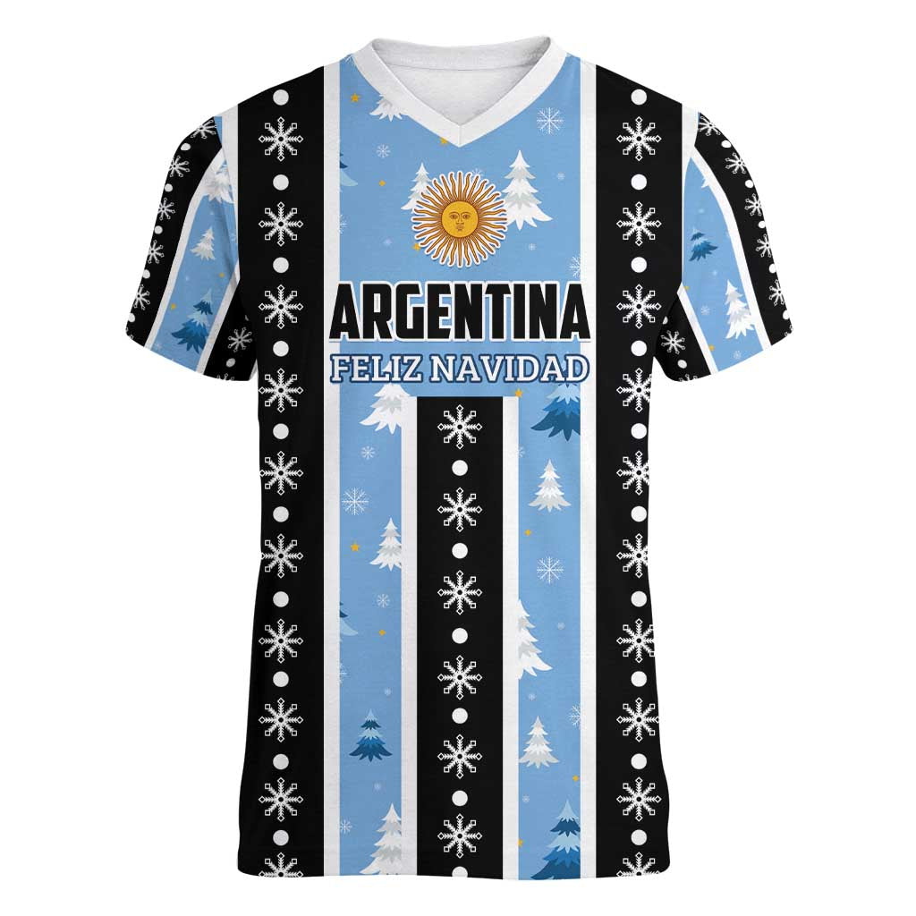 Argentina Christmas Women V-Neck T-Shirt Feliz Navidad Sol de Mayo - Wonder Print Shop