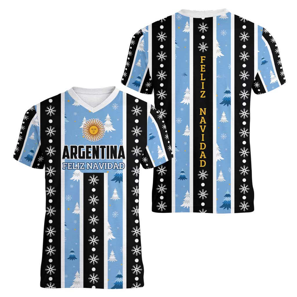 Argentina Christmas Women V-Neck T-Shirt Feliz Navidad Sol de Mayo - Wonder Print Shop