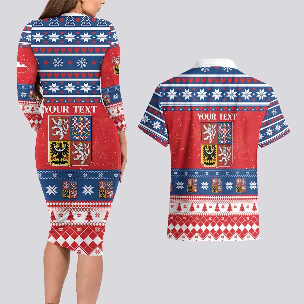 Personalized Czech Republic Christmas Couples Matching Long Sleeve Bodycon Dress and Hawaiian Shirt Czechia Vesele Vanoce - Wonder Print Shop